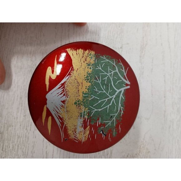 Vintage 1950s Japanese Asian Lacquered Coasters With Box Hand Painted Set Of 5 - Picture 5 of 7